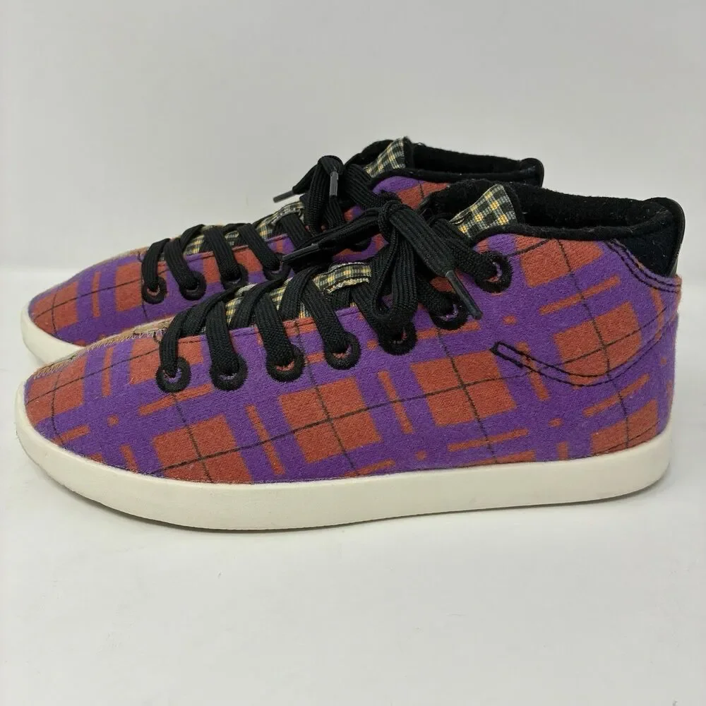 Allbirds Wool Piper Mid Shoes Womens 9 Orange Purple Plaid Limited Ed Sneakers